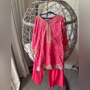 Pink Embroidered Kurta with plazzo pants